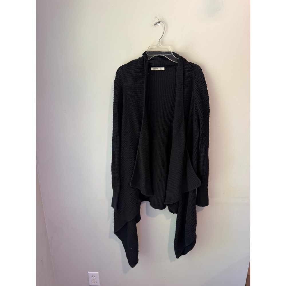 Old Navy Black Waffle Knit Open Front Waterfall Draped Cardigan XL